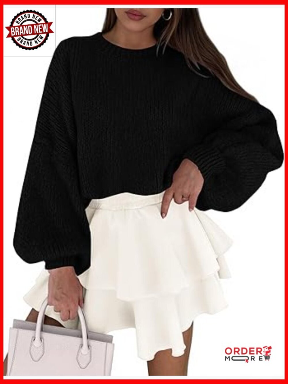 Chunky Knit Pullover Sweater Crew Neck Oversized Long Sleeve Tops